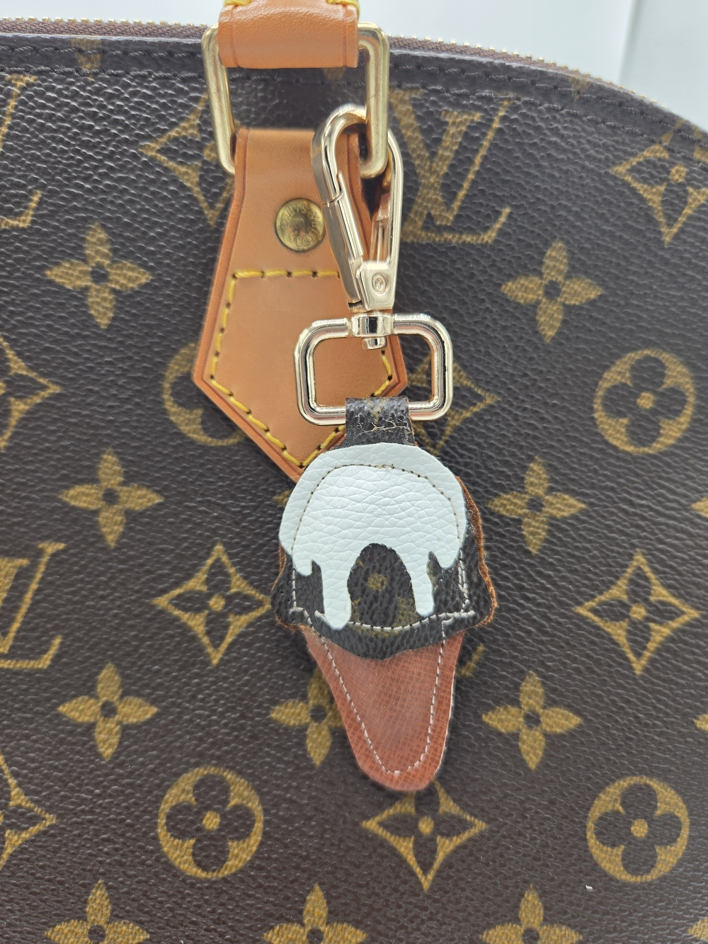 Upcycled Louis Vuitton Handmade Brown Monogram Ice Cream Bag Charm Keychain